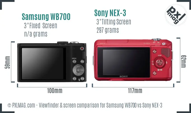Samsung WB700 vs Sony NEX-3 Screen and Viewfinder comparison