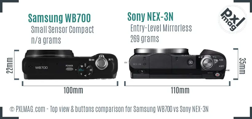 Samsung WB700 vs Sony NEX-3N top view buttons comparison Samsung WB700 vs Sony NEX-3N top view buttons comparison