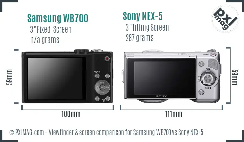 Samsung WB700 vs Sony NEX-5 Screen and Viewfinder comparison Samsung WB700 vs Sony NEX-5 Screen and Viewfinder comparison