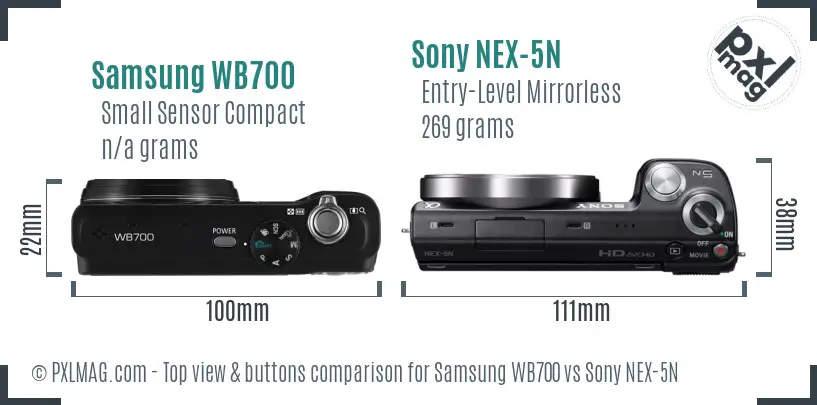 Samsung WB700 vs Sony NEX-5N top view buttons comparison Samsung WB700 vs Sony NEX-5N top view buttons comparison