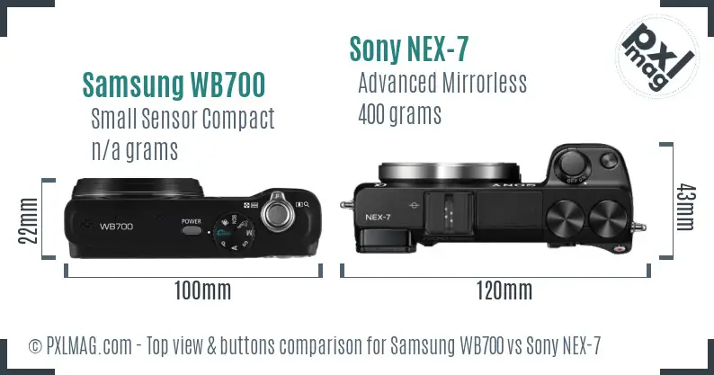 Samsung WB700 vs Sony NEX-7 top view buttons comparison Samsung WB700 vs Sony NEX-7 top view buttons comparison