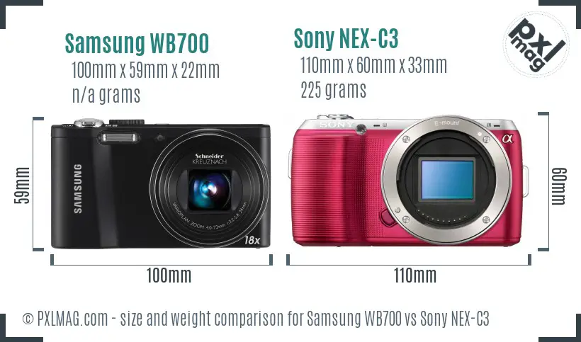 Samsung WB700 vs Sony NEX-C3 size comparison