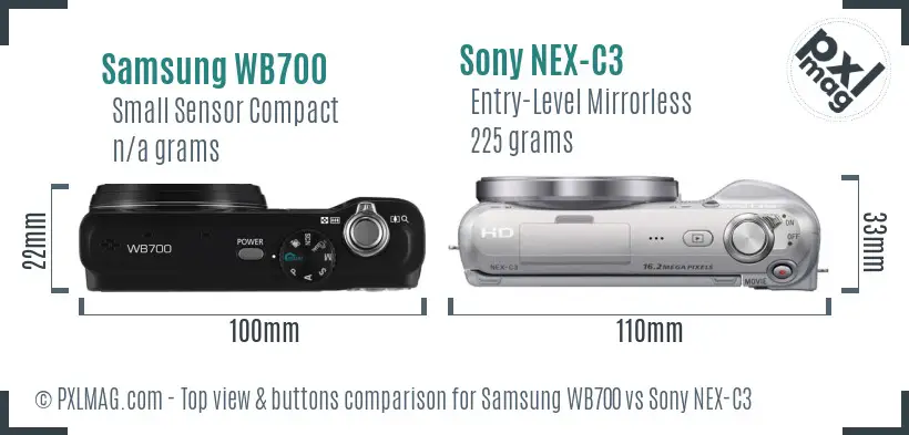 Samsung WB700 vs Sony NEX-C3 top view buttons comparison
