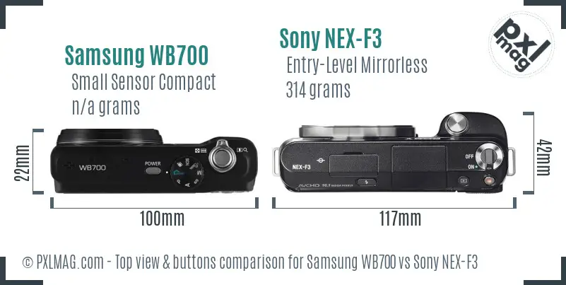 Samsung WB700 vs Sony NEX-F3 top view buttons comparison Samsung WB700 vs Sony NEX-F3 top view buttons comparison