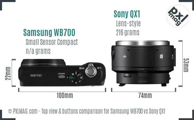 Samsung WB700 vs Sony QX1 top view buttons comparison Samsung WB700 vs Sony QX1 top view buttons comparison