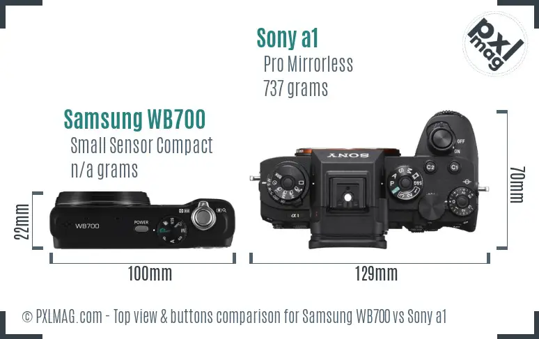 Samsung WB700 vs Sony a1 top view buttons comparison