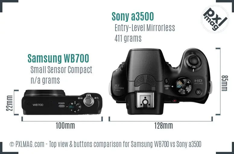 Samsung WB700 vs Sony a3500 top view buttons comparison