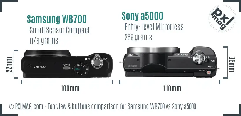 Samsung WB700 vs Sony a5000 top view buttons comparison