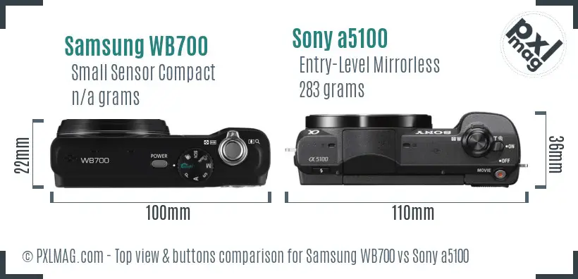 Samsung WB700 vs Sony a5100 top view buttons comparison