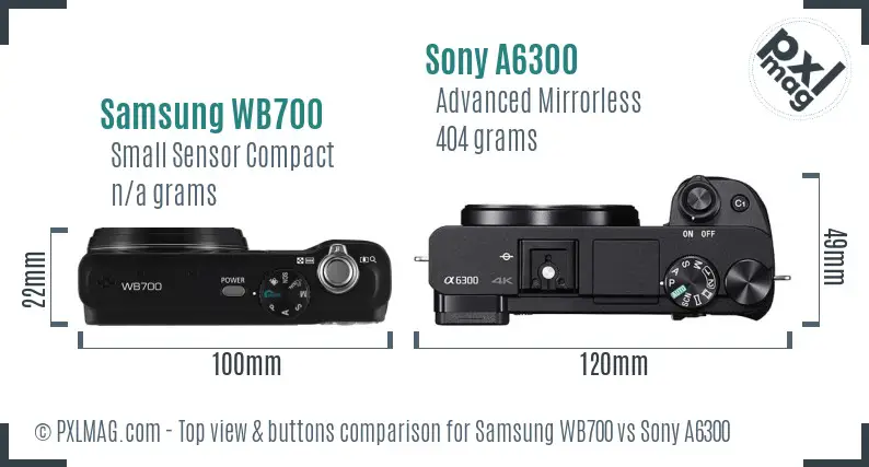 Samsung WB700 vs Sony A6300 top view buttons comparison