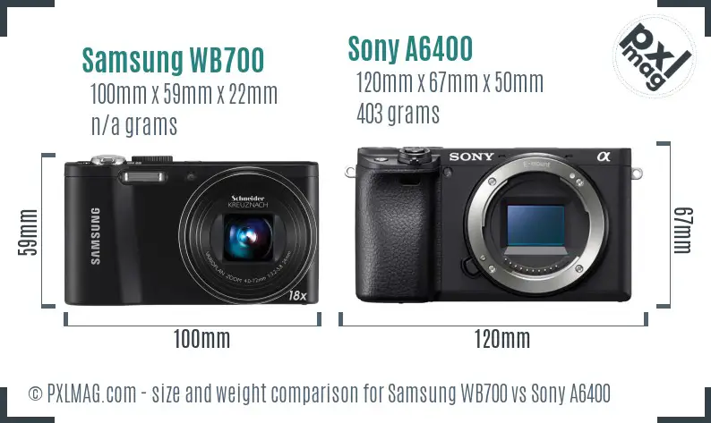 Samsung WB700 vs Sony A6400 size comparison