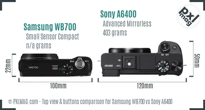 Samsung WB700 vs Sony A6400 top view buttons comparison