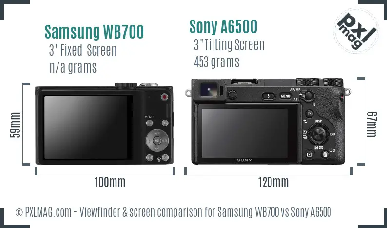 Samsung WB700 vs Sony A6500 Screen and Viewfinder comparison