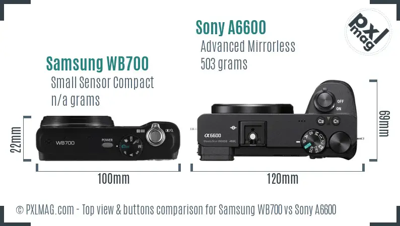 Samsung WB700 vs Sony A6600 top view buttons comparison Samsung WB700 vs Sony A6600 top view buttons comparison
