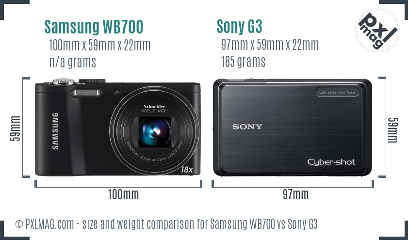 Samsung WB700 vs Sony G3 size comparison