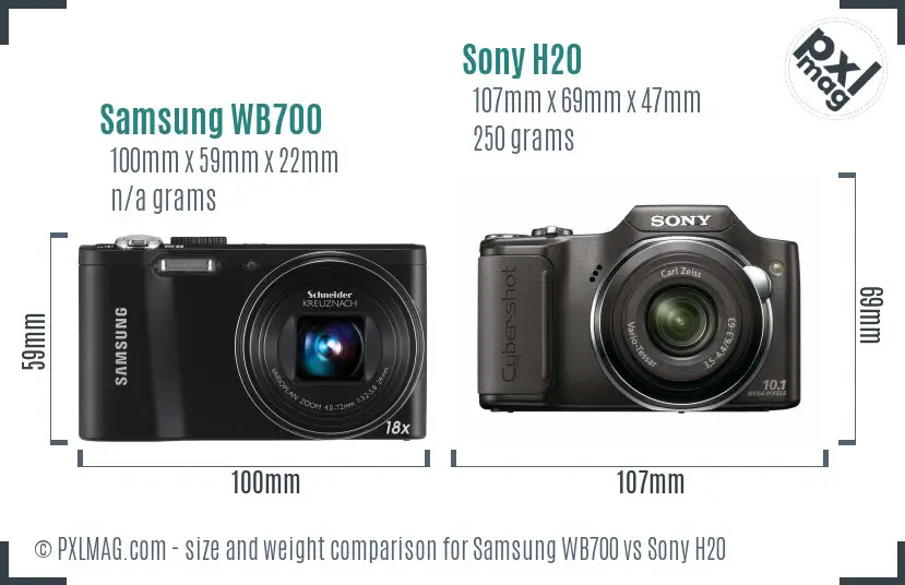 Samsung WB700 vs Sony H20 size comparison