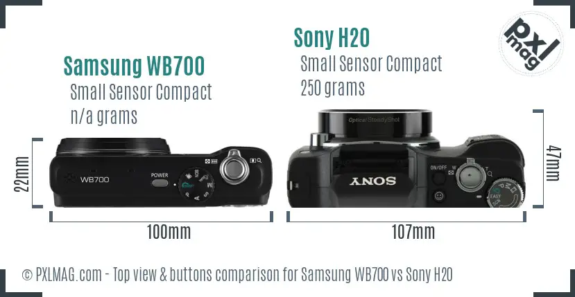 Samsung WB700 vs Sony H20 top view buttons comparison