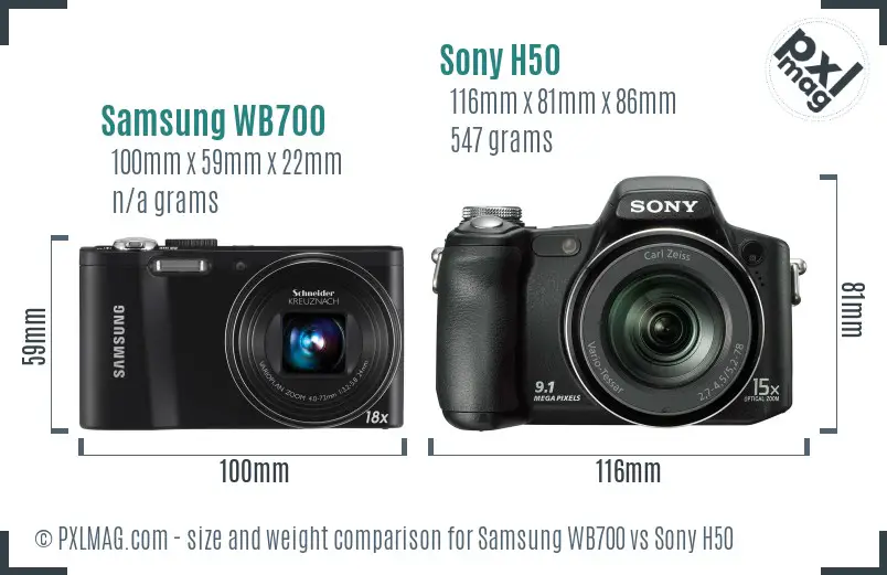 Samsung WB700 vs Sony H50 size comparison