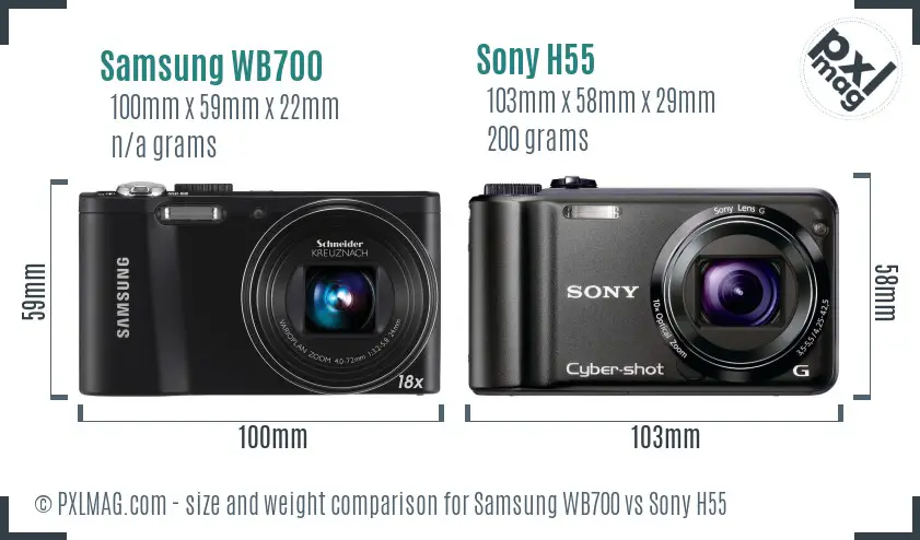 Samsung WB700 vs Sony H55 size comparison