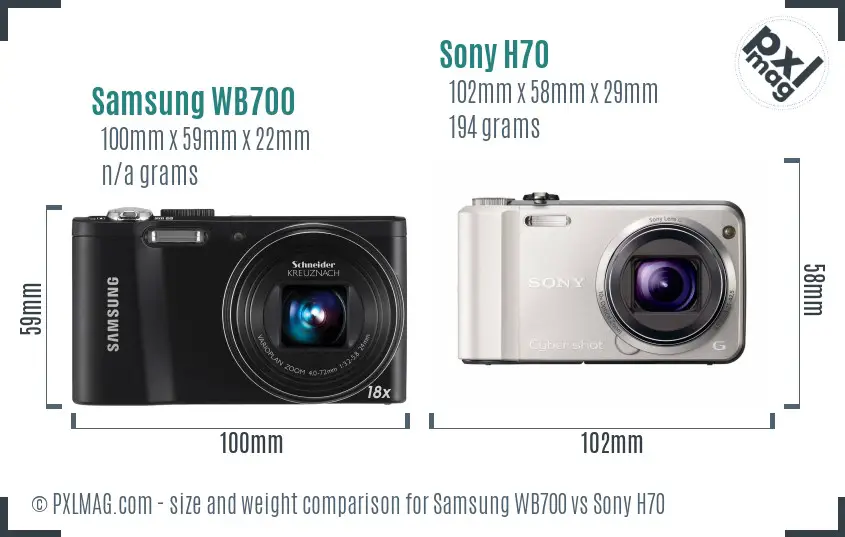 Samsung WB700 vs Sony H70 size comparison