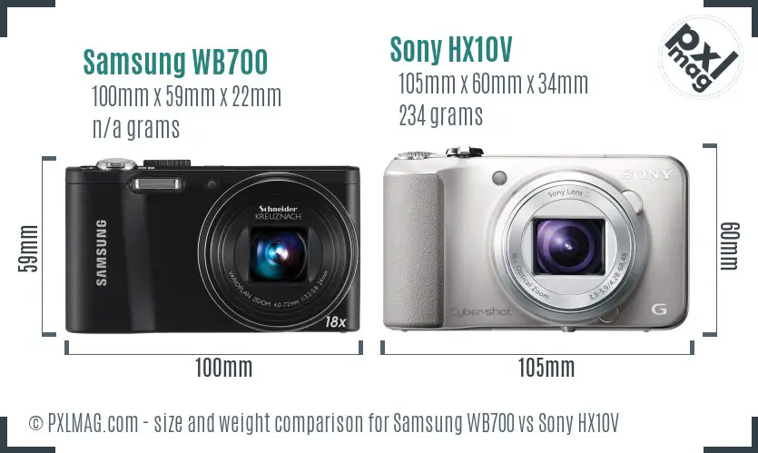 Samsung WB700 vs Sony HX10V size comparison