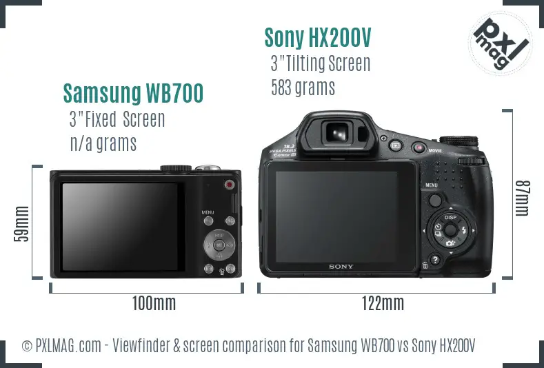 Samsung WB700 vs Sony HX200V Screen and Viewfinder comparison