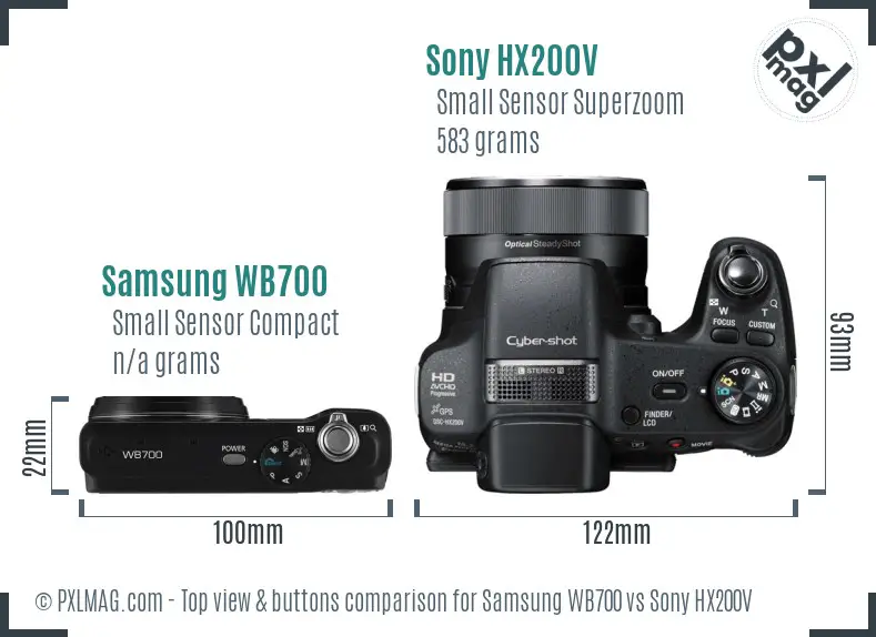 Samsung WB700 vs Sony HX200V top view buttons comparison