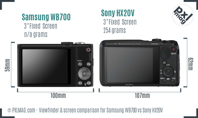 Samsung WB700 vs Sony HX20V Screen and Viewfinder comparison