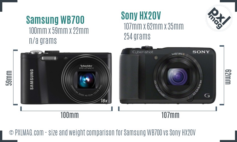 Samsung WB700 vs Sony HX20V size comparison