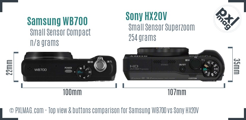 Samsung WB700 vs Sony HX20V top view buttons comparison