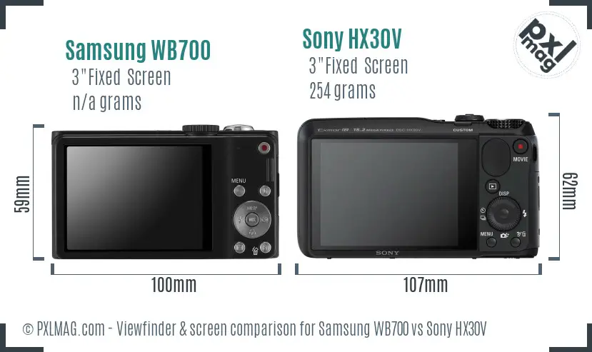 Samsung WB700 vs Sony HX30V Screen and Viewfinder comparison