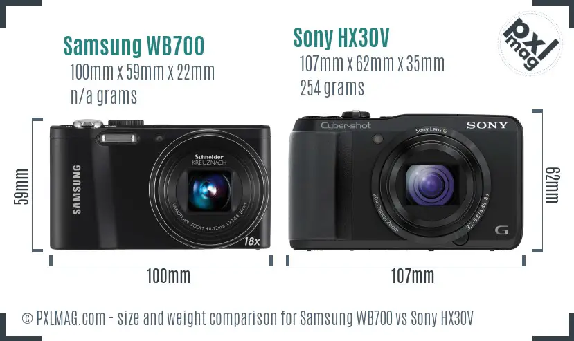 Samsung WB700 vs Sony HX30V size comparison