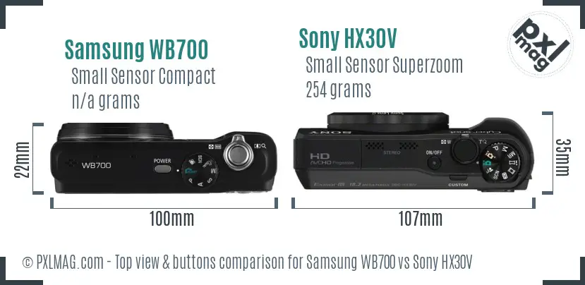Samsung WB700 vs Sony HX30V top view buttons comparison