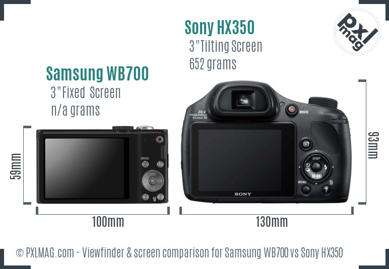 Samsung WB700 vs Sony HX350 Screen and Viewfinder comparison