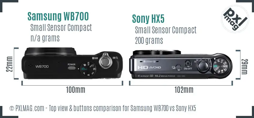 Samsung WB700 vs Sony HX5 top view buttons comparison