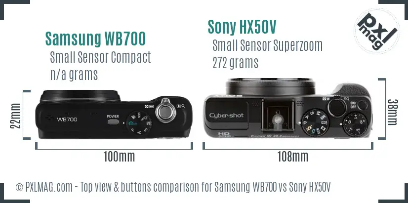 Samsung WB700 vs Sony HX50V top view buttons comparison Samsung WB700 vs Sony HX50V top view buttons comparison
