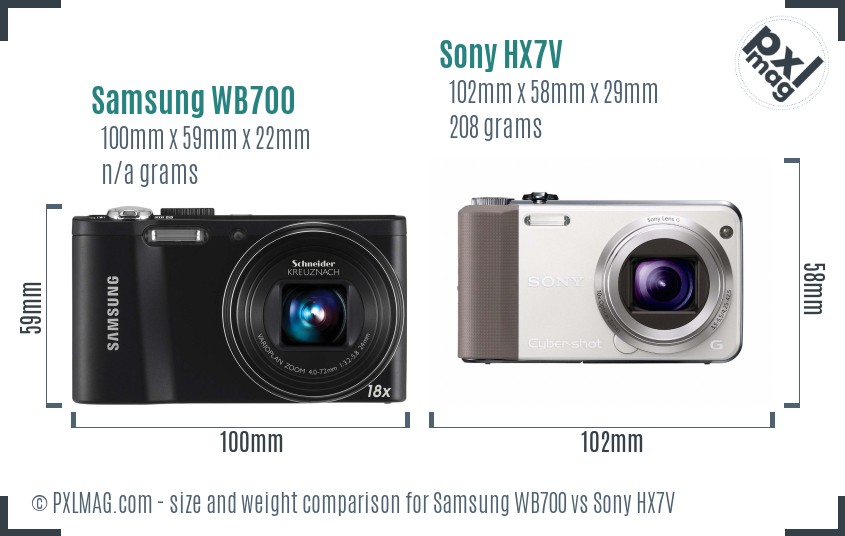 Samsung WB700 vs Sony HX7V size comparison