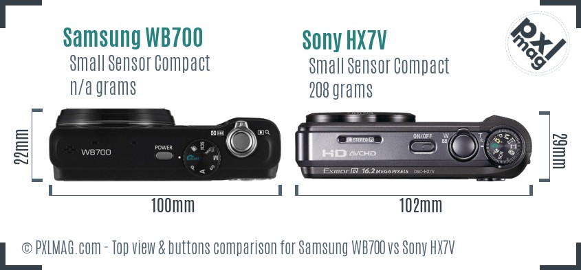 Samsung WB700 vs Sony HX7V top view buttons comparison
