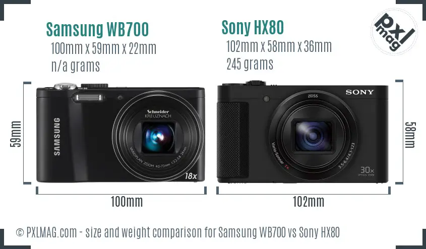 Samsung WB700 vs Sony HX80 size comparison