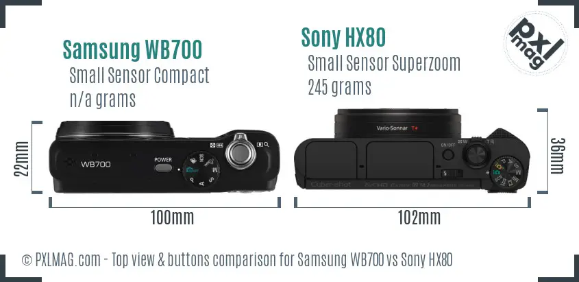 Samsung WB700 vs Sony HX80 top view buttons comparison