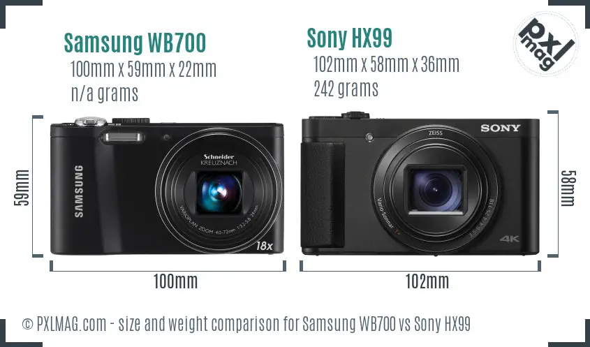 Samsung WB700 vs Sony HX99 size comparison