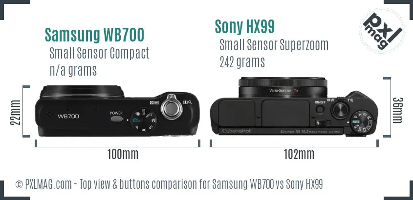 Samsung WB700 vs Sony HX99 top view buttons comparison