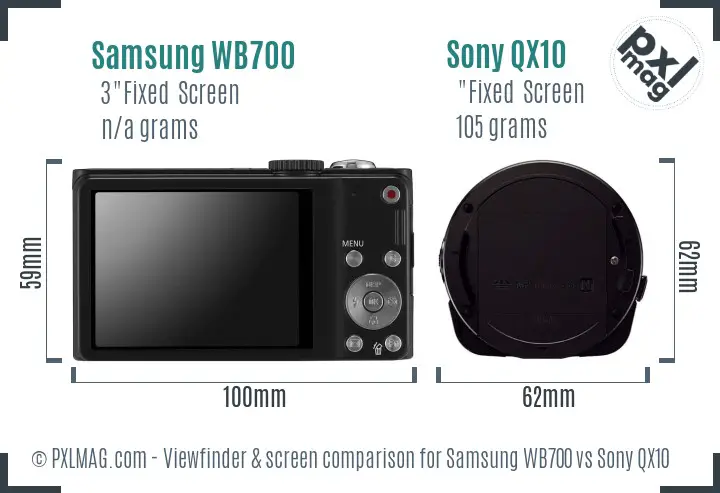 Samsung WB700 vs Sony QX10 Screen and Viewfinder comparison
