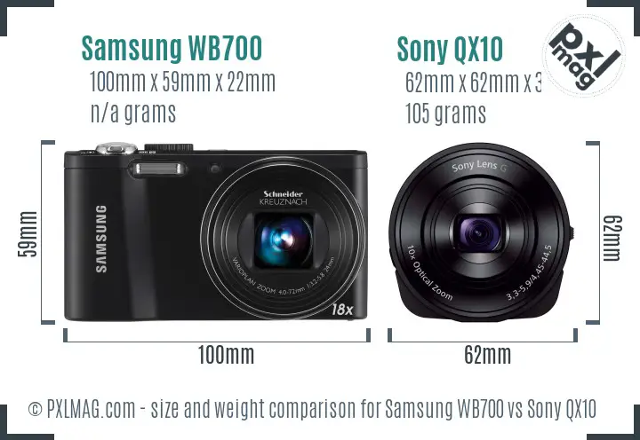 Samsung WB700 vs Sony QX10 size comparison