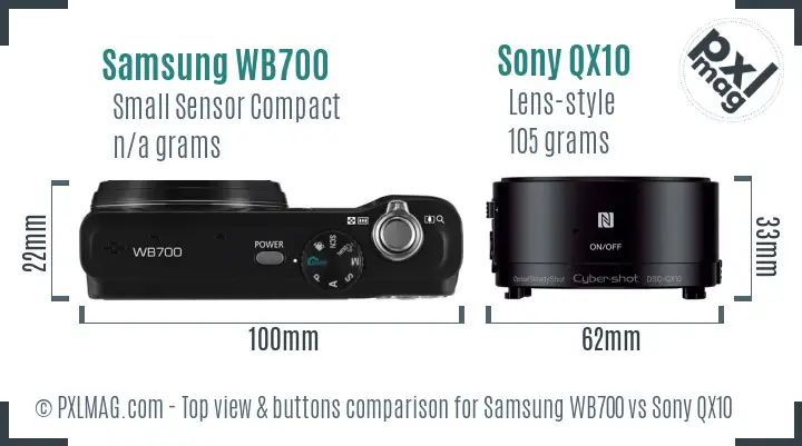 Samsung WB700 vs Sony QX10 top view buttons comparison