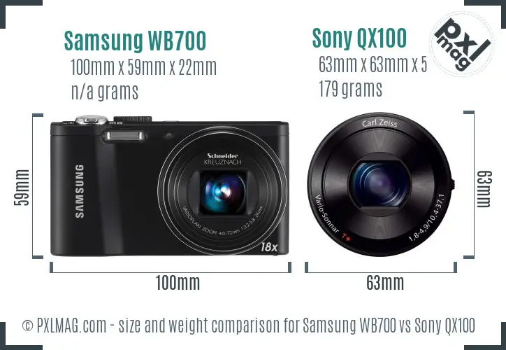 Samsung WB700 vs Sony QX100 size comparison