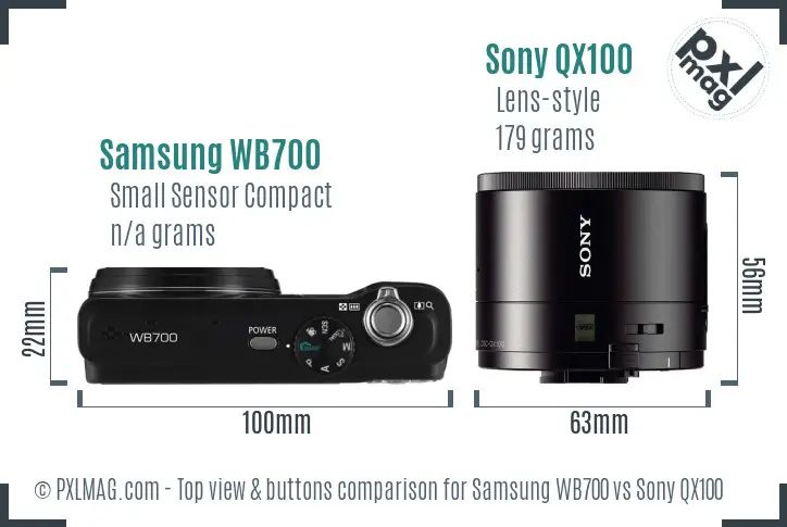Samsung WB700 vs Sony QX100 top view buttons comparison