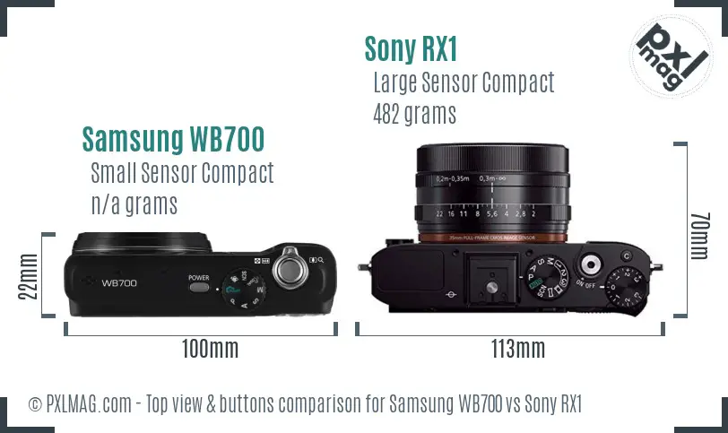 Samsung WB700 vs Sony RX1 top view buttons comparison