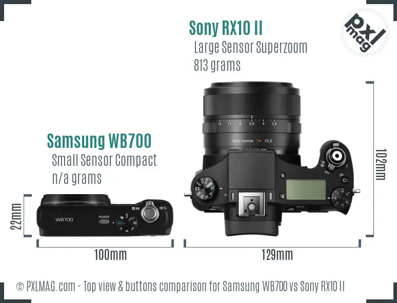 Samsung WB700 vs Sony RX10 II top view buttons comparison Samsung WB700 vs Sony RX10 II top view buttons comparison