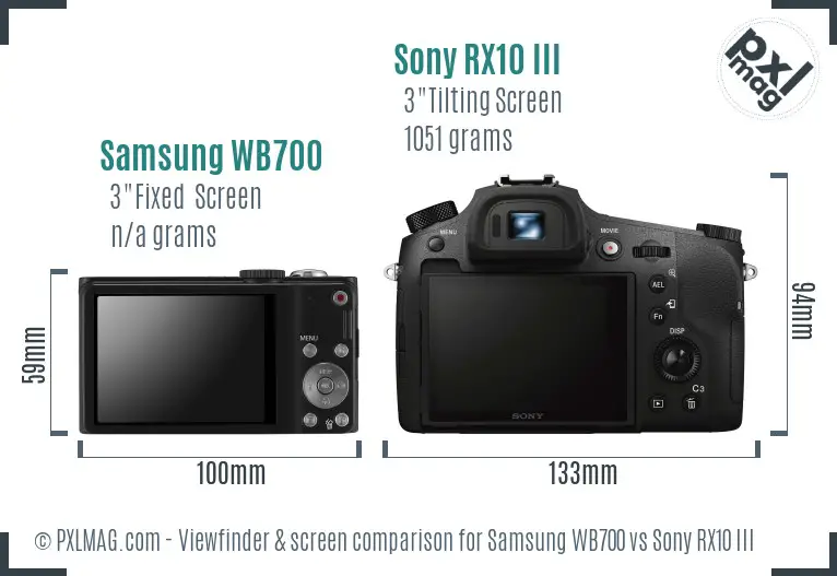 Samsung WB700 vs Sony RX10 III Screen and Viewfinder comparison